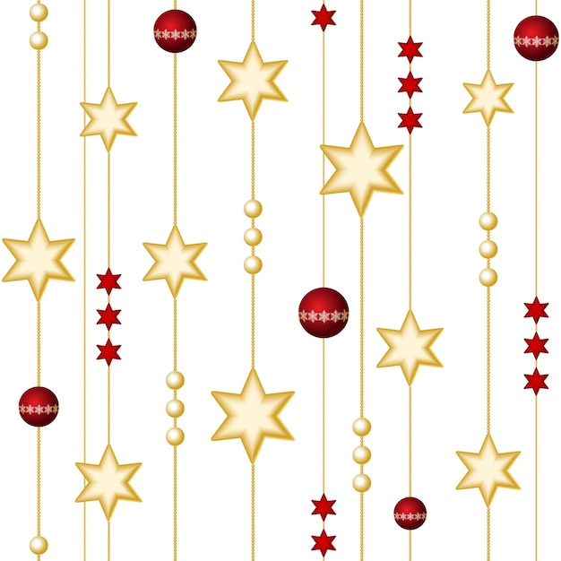 Vector patrón transparente de navidad rojo y amarillo con bolas y estrellas sobre fondo blanco. elegante fondo de navidad. ilustración vectorial