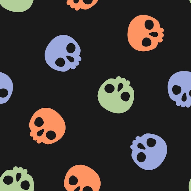 Patrón transparente negro con calavera de halloween colorido