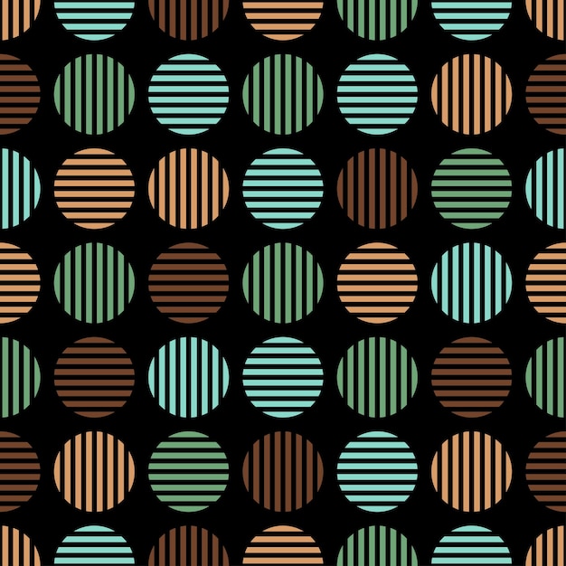 Patrón transparente negro con círculos de rayas de colores