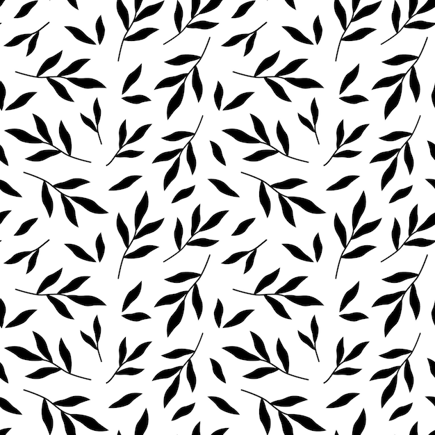 Patrón transparente de planta con hojas negras Ilustración vectorial de follaje Patrón botánico en blanco y negro con ramitas Fondo caducifolio monocromo