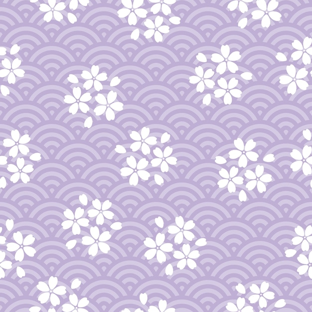Vector patrón transparente púrpura con flores blancas de sakura
