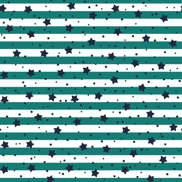Patrón transparente de rayas verdes con estrellas y puntos azul marino