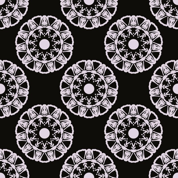 Patrón transparente de rocío negro con adornos vintage. Fondo en una plantilla de estilo vintage. Elemento floral indio. Adorno gráfico para tela, embalaje, embalaje.