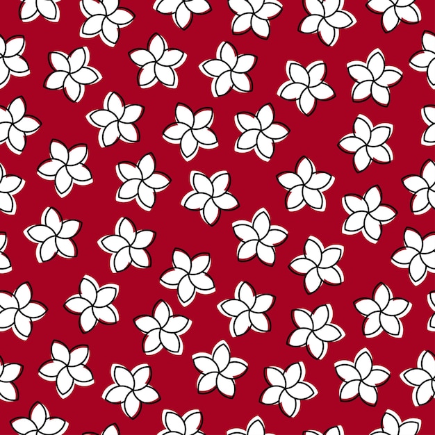 Patrón transparente rojo con flores blancas