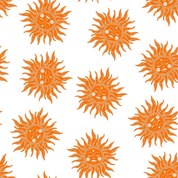 Patrón transparente de sol celestial naranja con fondo blanco