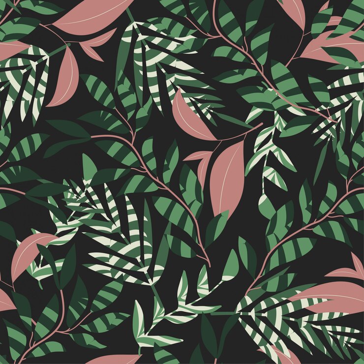 Vector patrón transparente de tendencia con hojas y plantas tropicales en un color oscuro