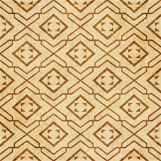 Patrón transparente con textura marrón retro, marco cruzado espiral de verificación de geometría de estrella