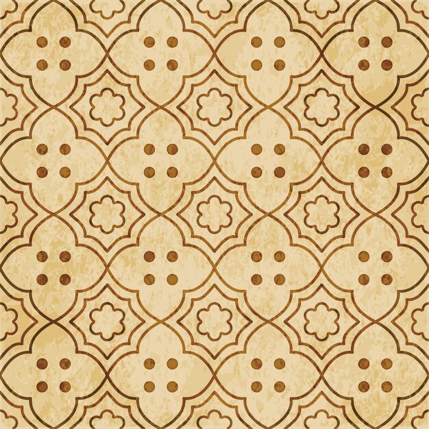 Patrón transparente con textura marrón retro, punto de línea de flor de marco cruzado de curva
