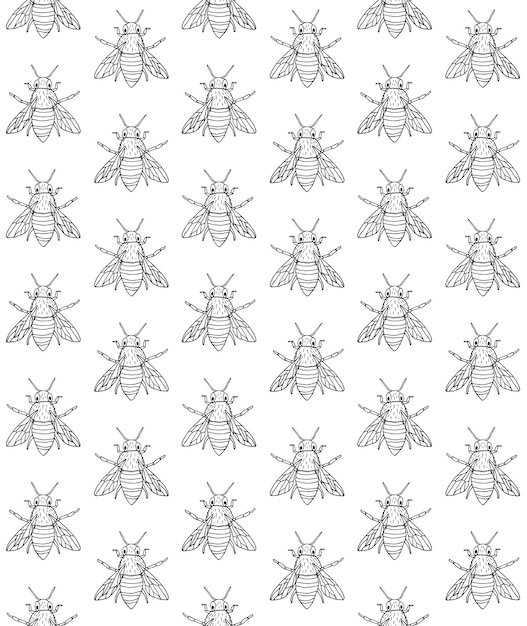 Patrón transparente de vector de abeja garabato dibujado a mano