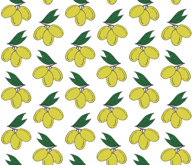 Patrón transparente de vector de aceitunas dibujadas a mano de color
