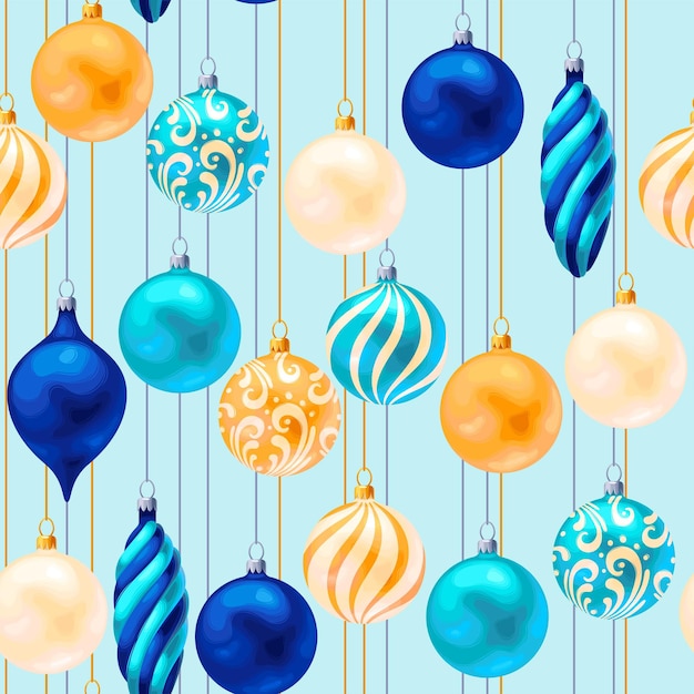 Patrón transparente de vector con adornos navideños