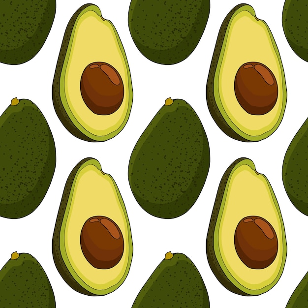 Patrón transparente de vector de aguacate. Alimentos para una dieta saludable.