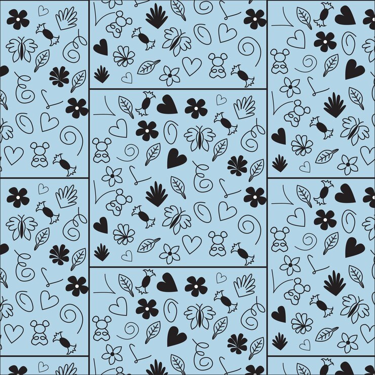 Patrón transparente de vector con amor, peluche, mariposa y flor