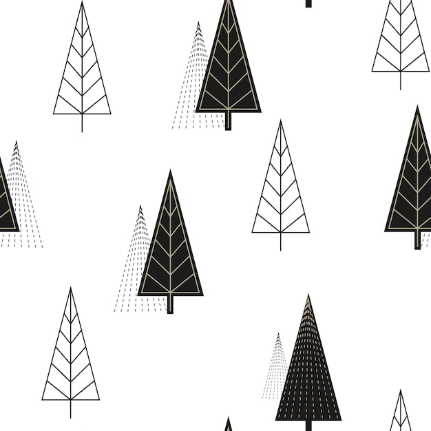Patrón transparente de vector de árbol de invierno. Envoltura navideña de pino. Ilustración de Navidad de abeto. Fondo escandinavo de abeto.
