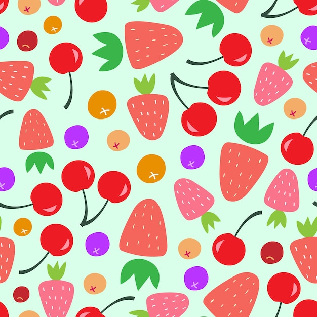 Patrón transparente de vector de bayas jugosas fresas cerezas arándanos arándanos