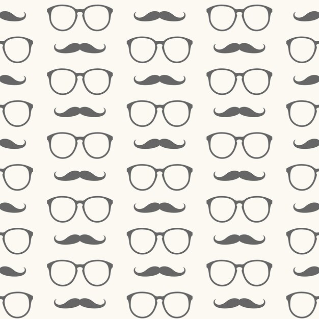Patrón transparente de vector de bigote y gafas
