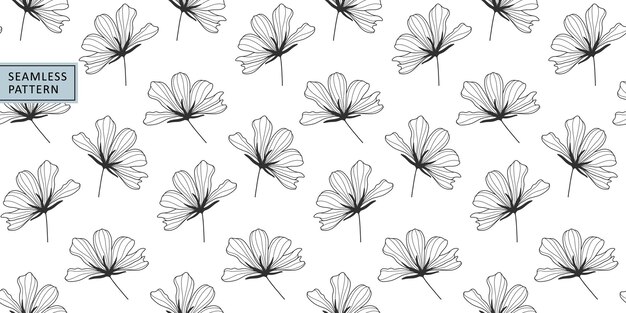 Patrón transparente de vector blanco y negro minimalista con flores para textiles cubre fondos decoración fondos de pantalla