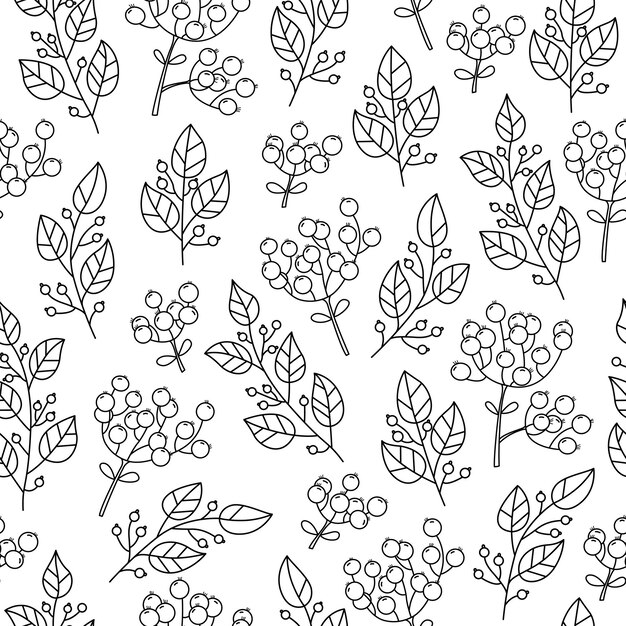 Patrón transparente de vector botánico con plantas y flores. Ilustraciones de contorno