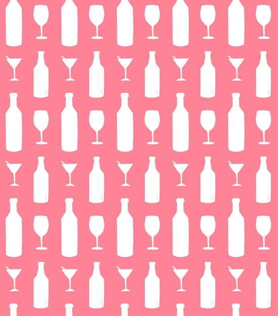 Patrón transparente de vector de botella de vino y vidrio