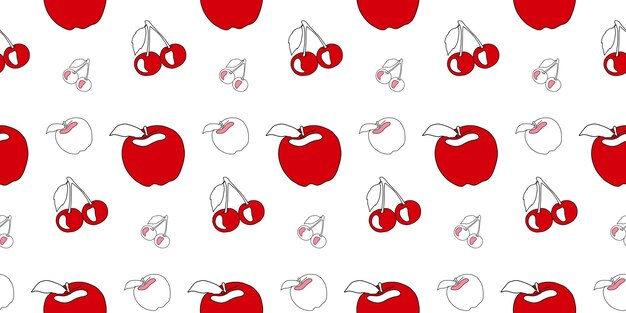 Patrón transparente de vector brillante y elegante con manzanas rojas y cerezas para textiles envolviendo platos de papel impresos en papel tapiz de ropa