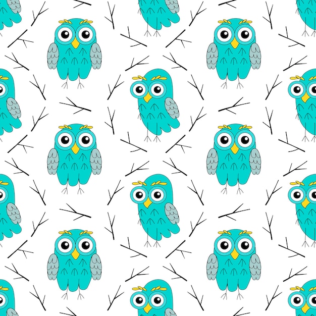 Patrón transparente de vector de búho. Patrón sin fisuras de animales del bosque