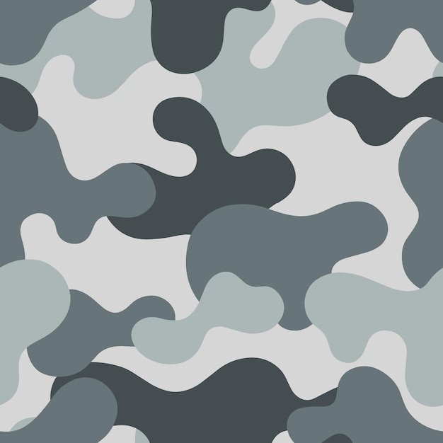 Patrón transparente de vector de camuflaje militar gris en el estilo de garabatos dibujados a mano