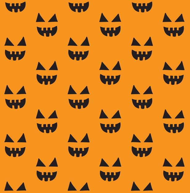 Patrón transparente de vector de cara de calabaza de Halloween