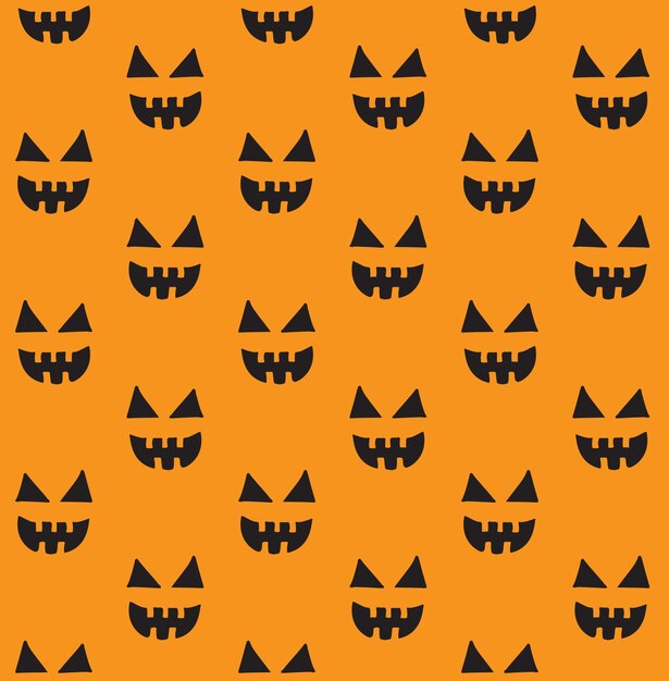 Patrón transparente de vector de cara de calabaza de Halloween