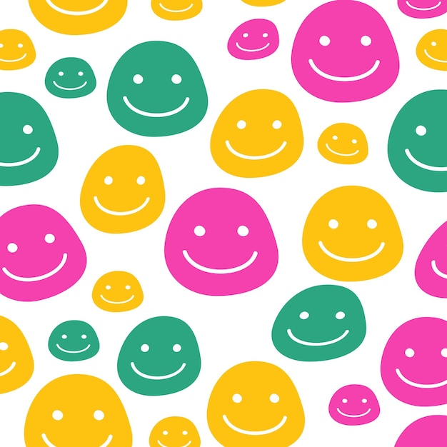 Patrón transparente de vector con caras felices