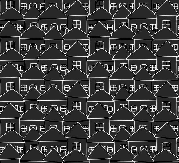 Patrón transparente de vector de casas dibujadas a mano blanca