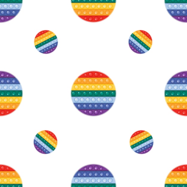 Patrón transparente de vector con círculo de juguete de moda pop it fidget en forma de colores del arco iris