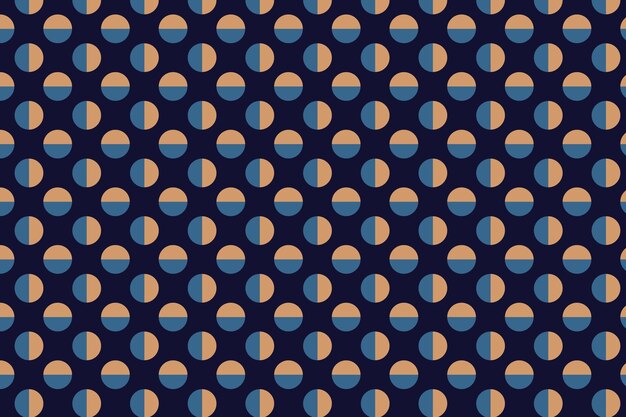 Patrón transparente de vector con círculos azules y naranjas sobre un fondo oscuro.