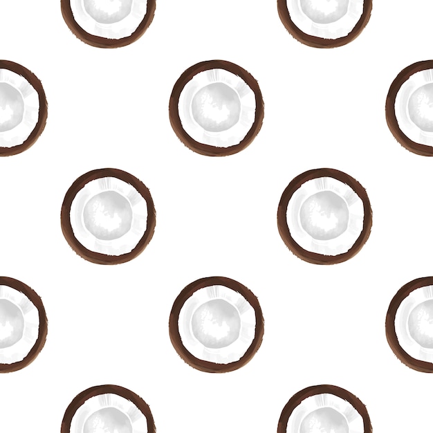 Patrón transparente de vector con coco. Frutas tropicales exóticas
