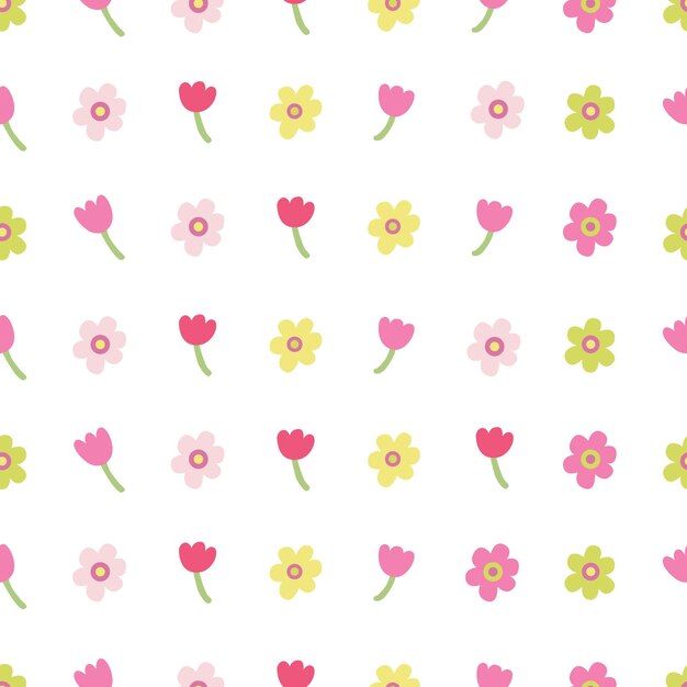 Patrón transparente de vector con coloridas flores de margarita y tulipán