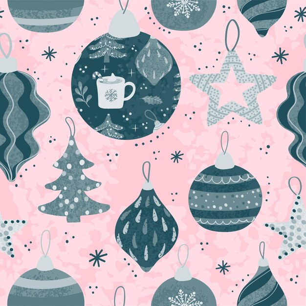 Patrón transparente de vector con coloridas ilustraciones de artículos navideños. Úselo para impresión textil, rellenos de patrones, páginas web, papel de regalo, diseño de presentaciones y otros diseños gráficos.