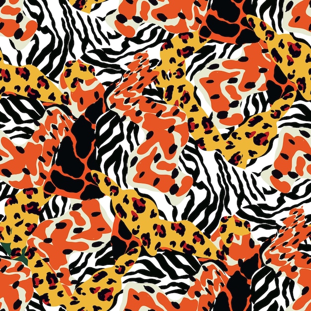 Patrón transparente de vector colorido punto cebra. diseño leo de moda. mezclar la ilustración moderna del gato de piel. fondo de áfrica del leopardo de la selva.