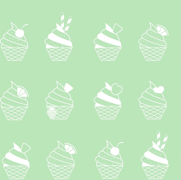 Patrón transparente de vector colorido verano con frutas y helado ilustración aislado sobre fondo blanco