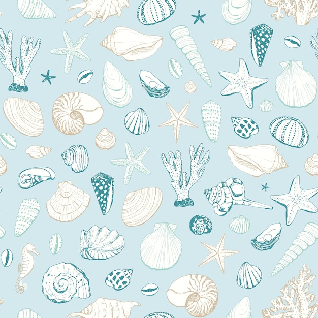 Patrón transparente de vector de conchas marinas