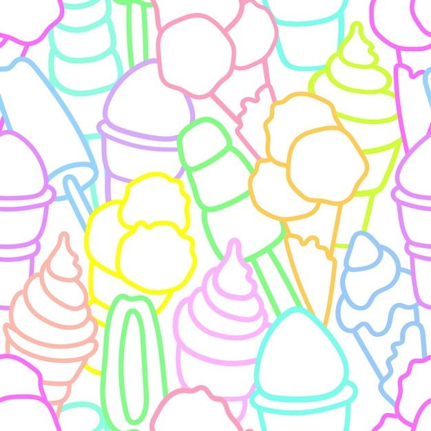 Patrón transparente de vector Conjunto de helado dulce Colección de línea de arte Ilustración de Doodle