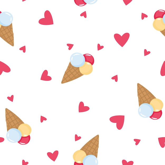 Patrón transparente de vector de cono de helado de dibujos animados