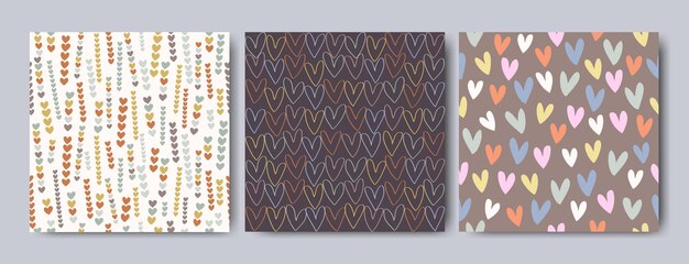 Patrón transparente de vector con corazones de colores estilo dibujado a mano utilizado para fondo de impresión textil de tela y papel tapiz decorativo