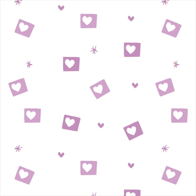 Patrón transparente de vector con corazones en estilo de dibujos animados sobre fondo blanco. para papel de envolver