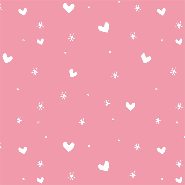 Patrón transparente de vector con corazones en estilo de dibujos animados sobre fondo rosa. Para papel, fondos
