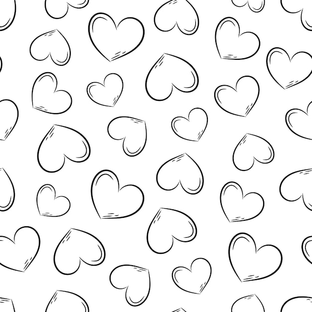 Patrón transparente de vector con corazones Textura transparente blanca con líneas curvas patrón de corazón vectorial