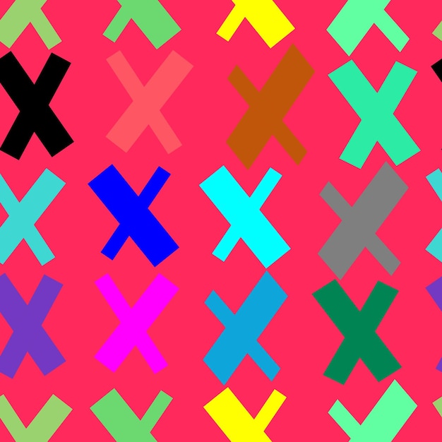 Patrón transparente de vector cruces multicolores x sobre un fondo sólido