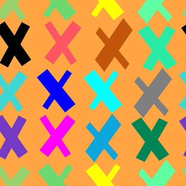 Patrón transparente de vector cruces multicolores x sobre un fondo sólido