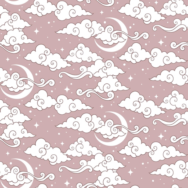 Patrón transparente de vector con cuerpos celestes lunas estrellas y nubes Textil dibujado a mano en colores pastel o diseño de envoltura