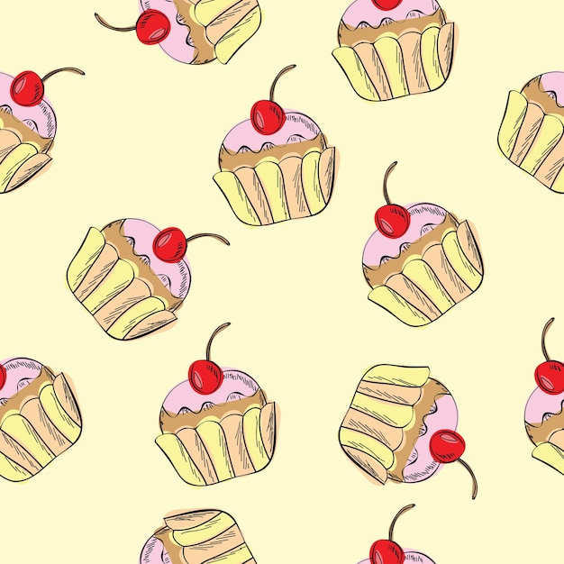 Patrón transparente de vector con cupcakes - fondo lindo