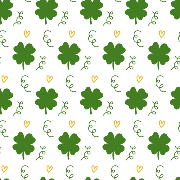 Patrón transparente de vector de día de San Patricio con corazón de trébol verde