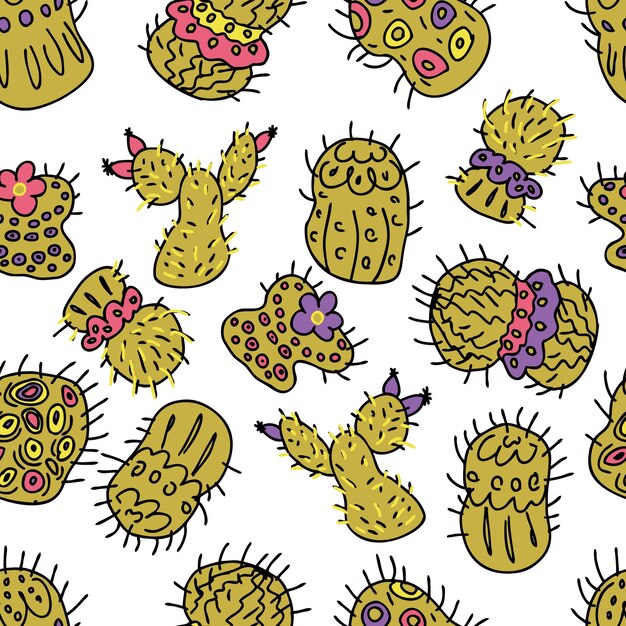 Patrón transparente de vector dibujado a mano de cactus verde brillante Perfecto para scrapbooking tarjeta de felicitación cartel textil e impresiones Ilustración de estilo Doodle para decoración y diseño
